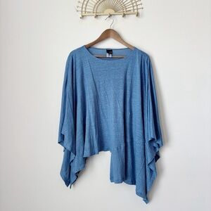 Lisa Bayne Blue Linen Asymmetrical Layering Cape XS S Spring Lagenlook